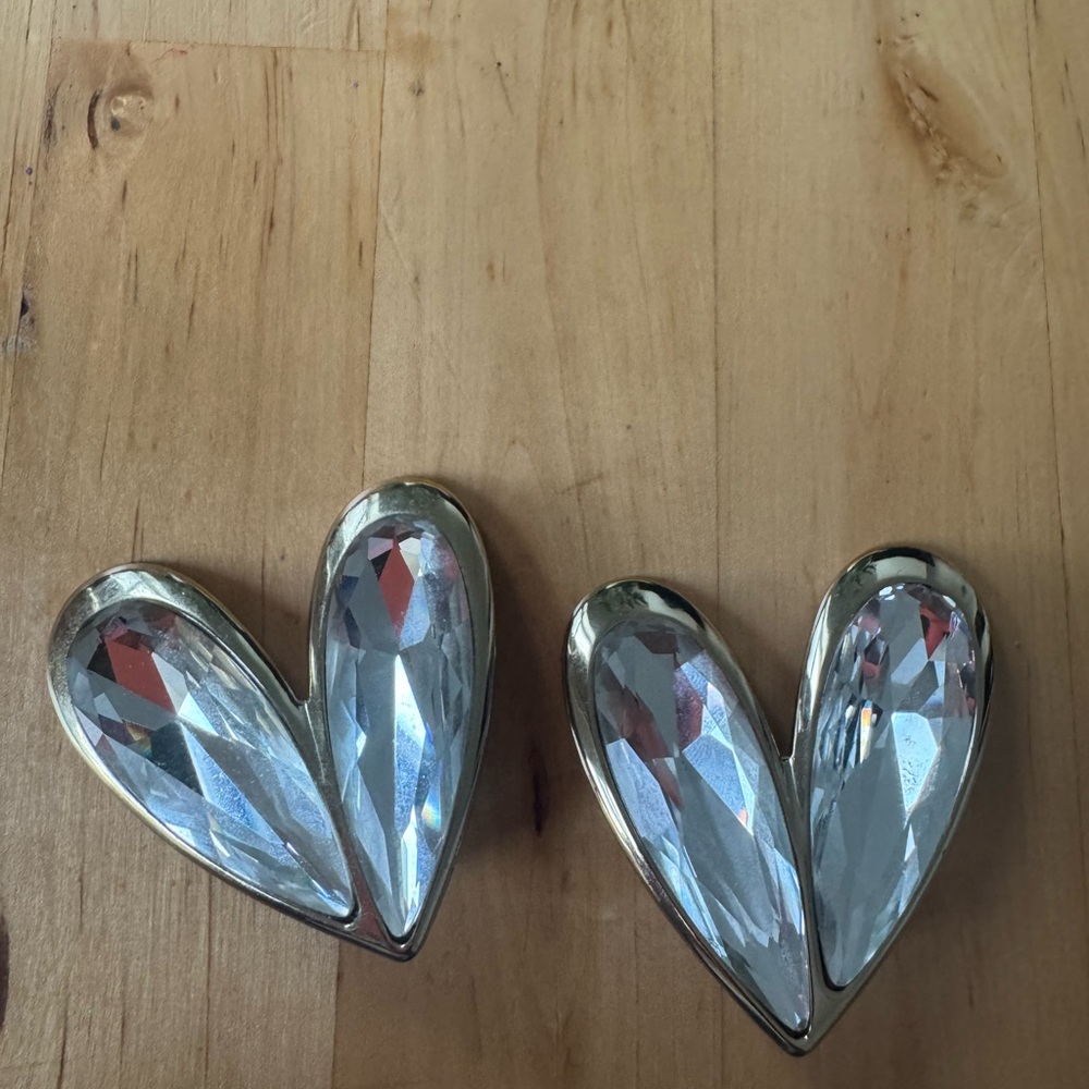 AREA - Double Crystal Heart Pendant - Clear Crystal, Gold
